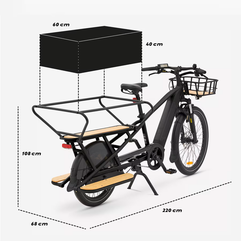 Vélo cargo électrique BTWIN longtail chargement arrière R500E