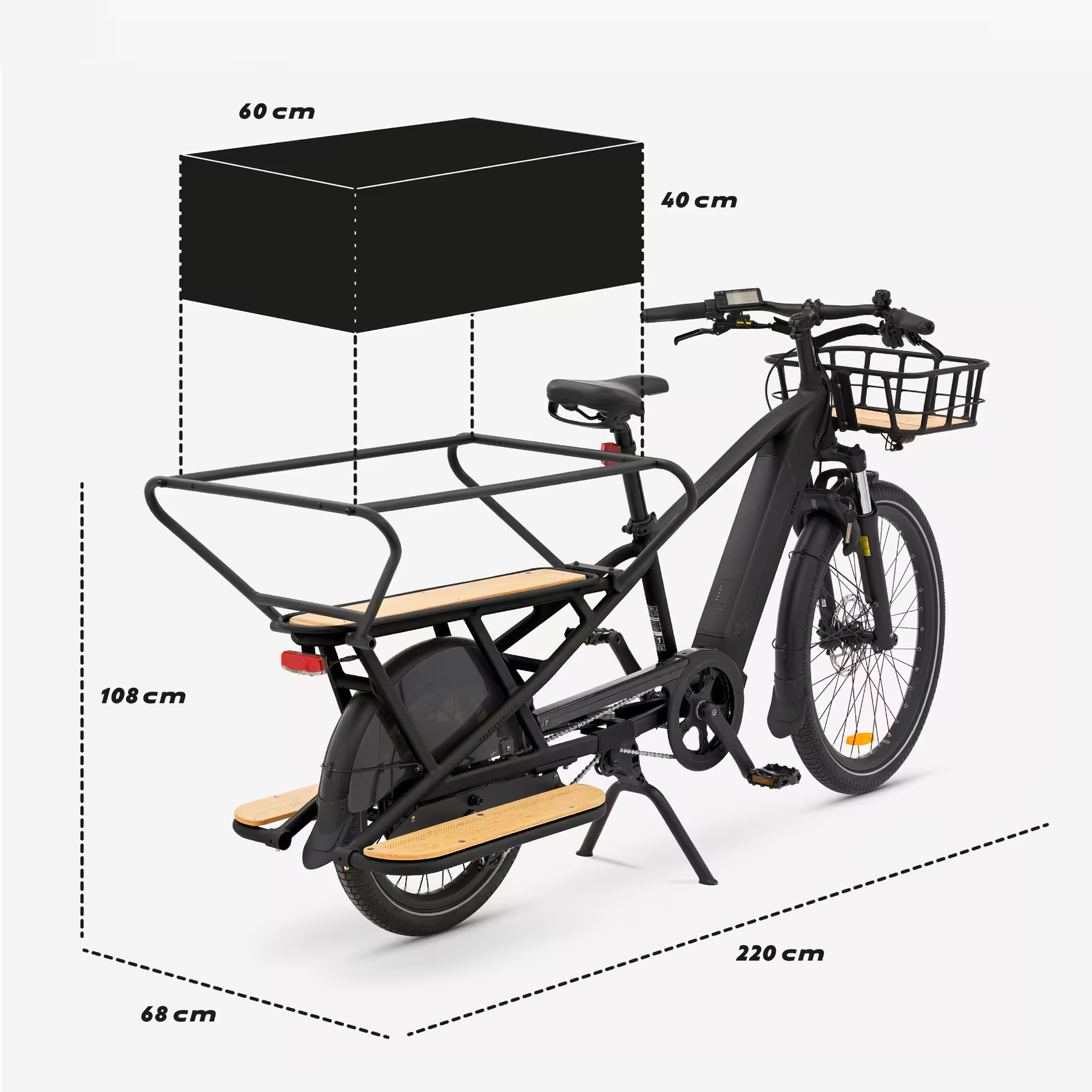 Vélo cargo électrique BTWIN longtail chargement arrière R500E